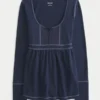 Långärmad Henley Babydoll-top