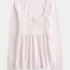 Långärmad Henley Babydoll-top