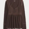 Långärmad Henley Babydoll-top