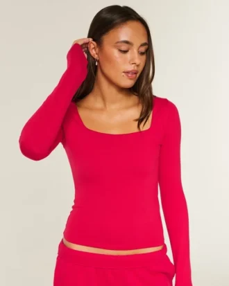 Långärmad sömlös baby-T-shirt med fyrkantig halsringning