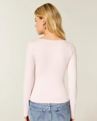 Långärmad sömlös baby-T-shirt med fyrkantig halsringning