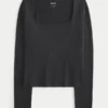 Långärmad sömlös baby-T-shirt med fyrkantig halsringning