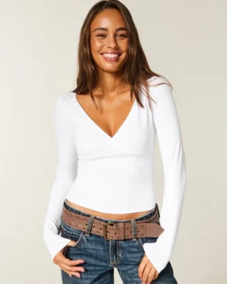 Långärmad sömlös wrap-top Långärmad sömlös wrap-top