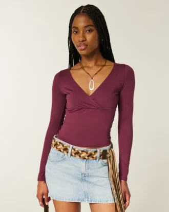 Långärmad sömlös wrap-top