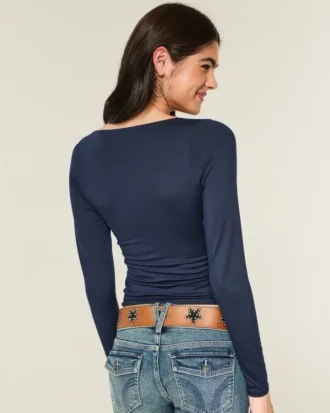 Långärmad sömlös wrap-top