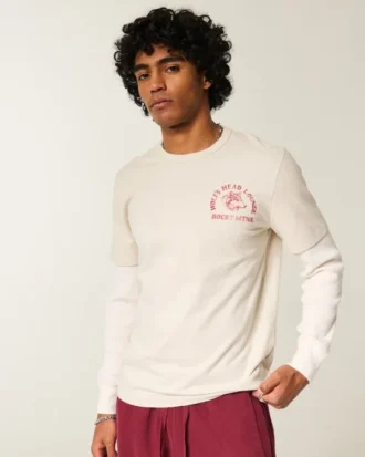 Långärmad T-shirt med grafiskt tryck av varghuvud