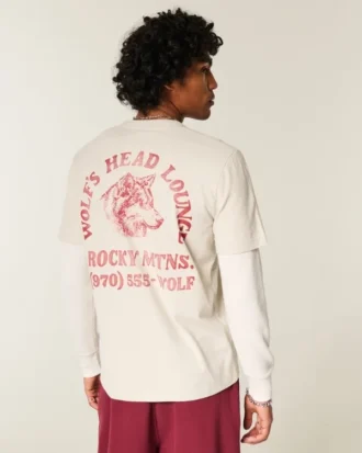 Långärmad T-shirt med grafiskt tryck av varghuvud