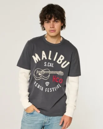 Långärmad T-shirt med lager på lager-design och logotyp
