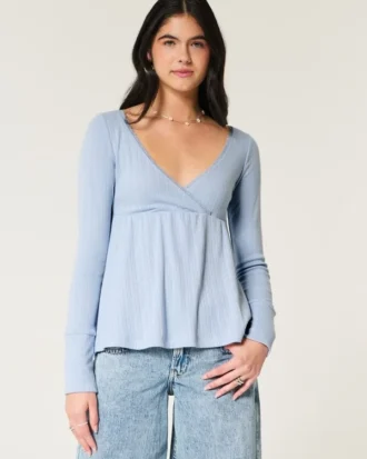 Lätt långärmad babydoll-top i pointelle