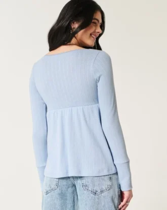 Lätt långärmad babydoll-top i pointelle