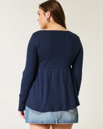 Lätt långärmad babydoll-top i pointelle