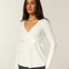 Lätt långärmad babydoll-tröja med omlottfront Lätt långärmad babydoll-tröja med omlottfront