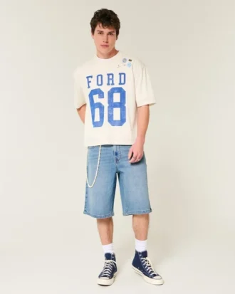 Medellång tvätt under knäet Superbaggy jeansshorts
