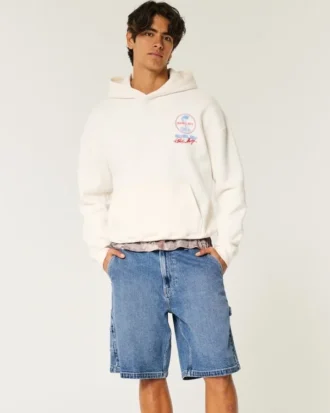 Mediumtvättade baggy jeansshorts