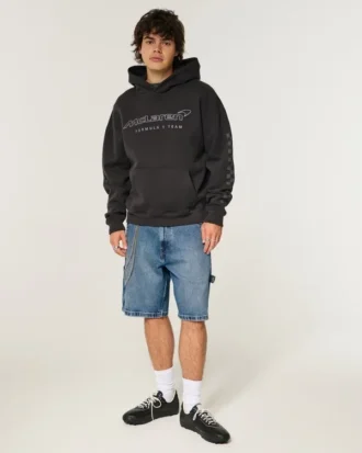Mediumtvättade baggy jeansshorts