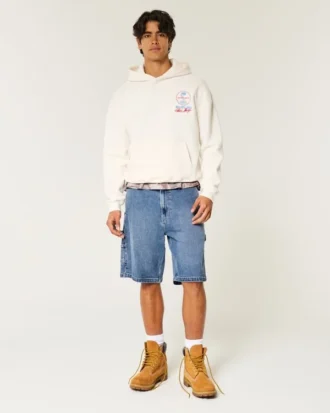 Mediumtvättade baggy jeansshorts
