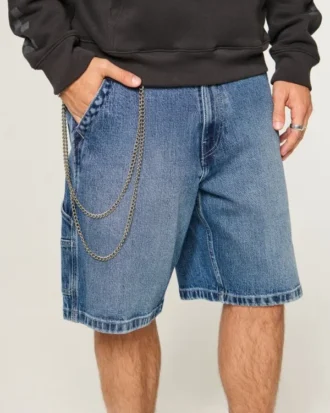Mediumtvättade baggy jeansshorts