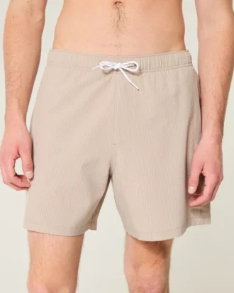 Mid-Thigh Seersucker Volley Swim Trunks