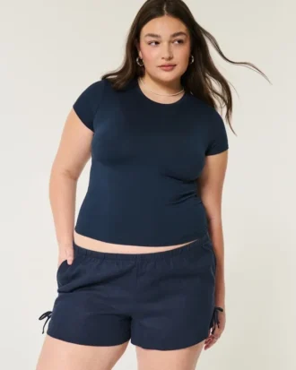 Mjuka shorts i linneblandning med rosett på sidan