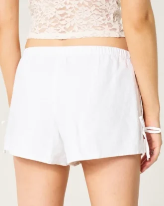 Mjuka shorts i linneblandning med rosett på sidan