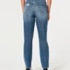Mom-jeans med extra hög midja, slitningar och medium tvätt