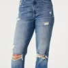 Mom-jeans med extra hög midja, slitningar och medium tvätt