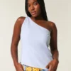 One-shoulder-top i linneblandning