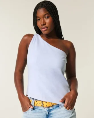 One-shoulder-top i linneblandning