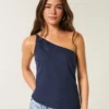 One-shoulder-top i linneblandning