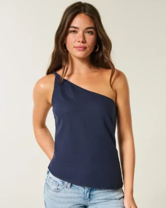 One-shoulder-top i linneblandning