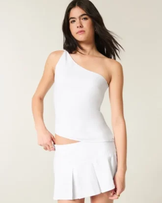 One-shoulder-top i linneblandning