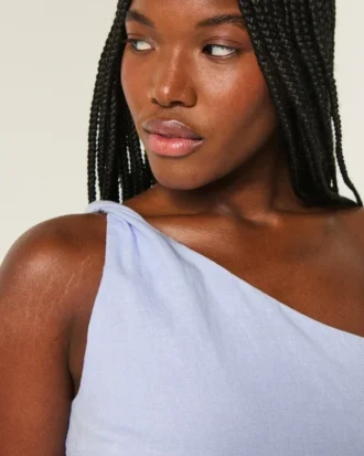 One-shoulder-top i linneblandning