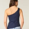 One-shoulder-top i linneblandning