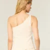One-shoulder-top i linneblandning