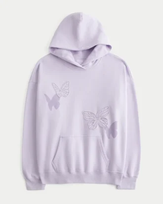 Oversized hoodie med fjärilsmotiv