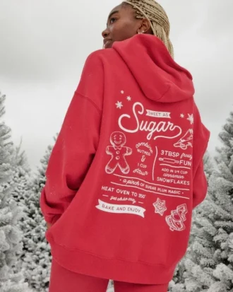 Oversized hoodie med glittertryck och sockertryck