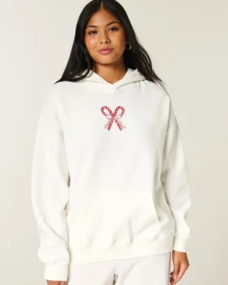 Oversized hoodie med polkagris-motiv