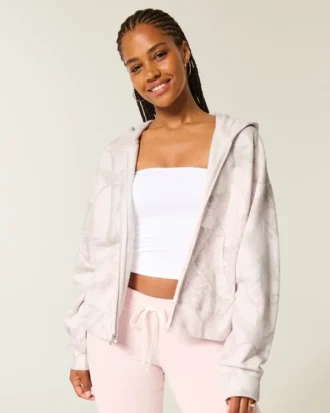 Oversized rosa kamouflagehoodie med dragkedja