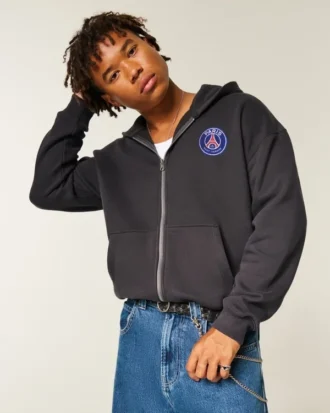 Paris Saint-Germain F.C. Grafisk hoodie med dragkedja