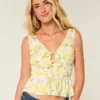 Peplum-top i linneblandning med knytning fram