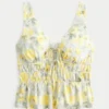 Peplum-top i linneblandning med knytning fram