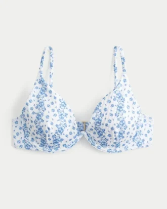 Ribbad bikini-top med bygel och djup urringning