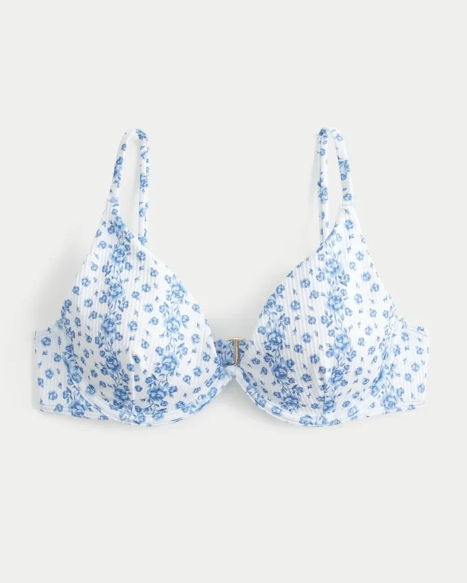 Ribbad bikini-top med bygel och djup urringning Ribbad bikini-top med bygel och djup urringning