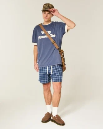 Seersucker-shorts som går till mitten av låret