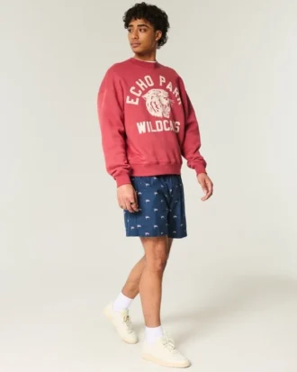 Shorts med amerikanskt flaggmönster, midjehöjd, dragkedja