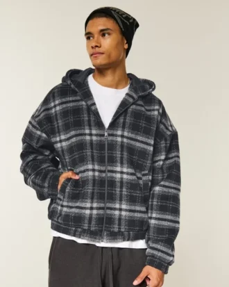 Skaterjacka med huva i rutig flanell Skaterjacka med huva i rutig flanell