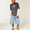 Skull Graphic Super Baggy Denim Shorts Skull Graphic Super Baggy Denim Shorts
