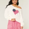 Slouchy Off-the-Shoulder Flag Heart Graphic Sweater Slouchy Off-the-Shoulder Flag Heart Graphic Sweater