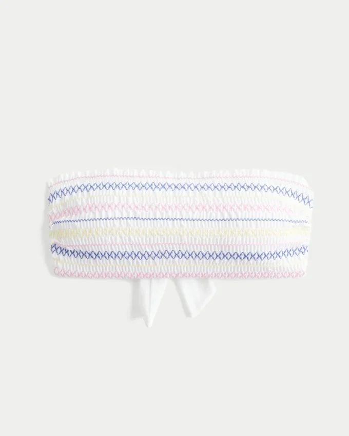 Smockad bandeau-bikinitopp