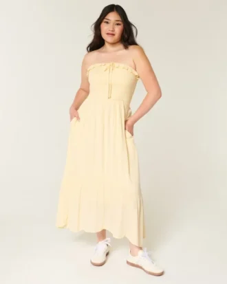 Strapeless Smocked Maxi Dress